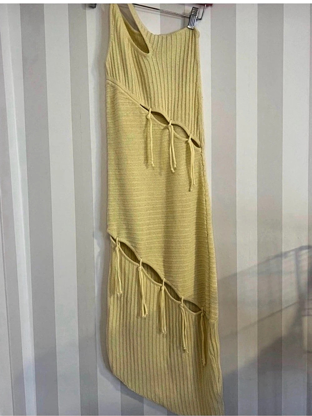 NBD Bianca Alternate Stitch Dress Cutout Knit Midi Yellow XS